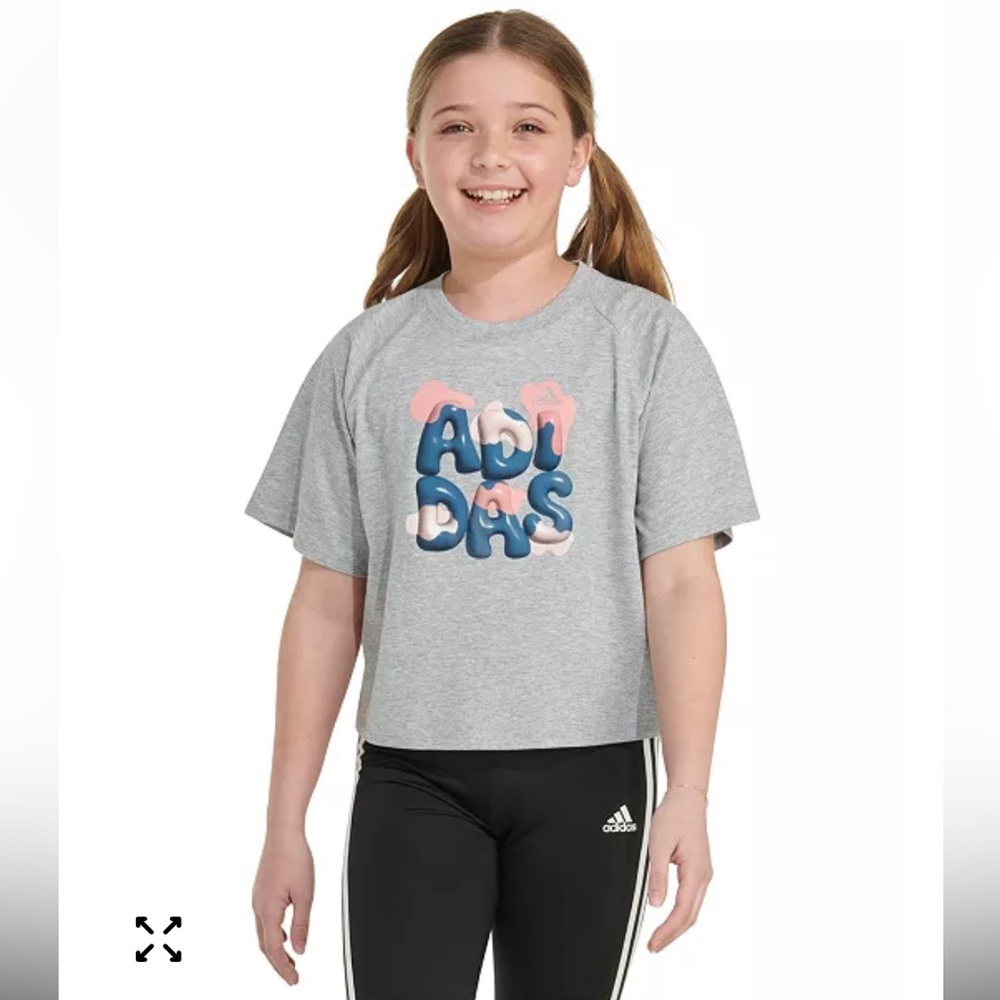adidas Girls' Short-Sleeve Waist-Length Raglan Heather T-shirt Grey Color, L(14)